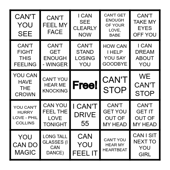 CAN/CAN'T Bingo Card