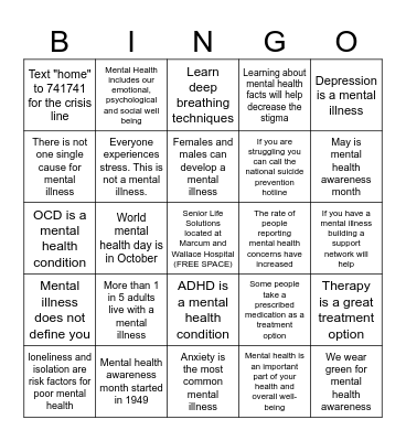 Mental Health Facts Bingo Card