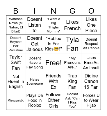 Algerian Boy Red Flags Bingo Card
