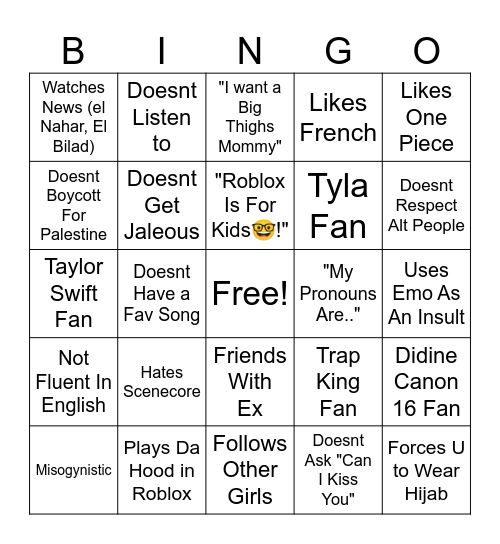 Algerian Boy Red Flags Bingo Card