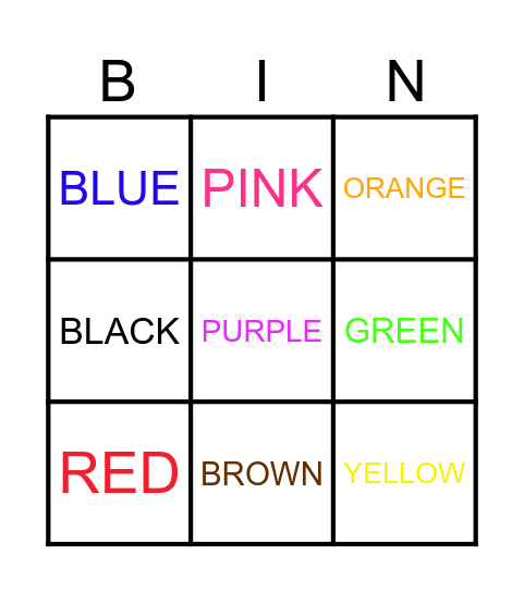 Color Bingo Card