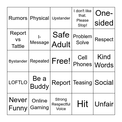 Bully Review Bingo Card