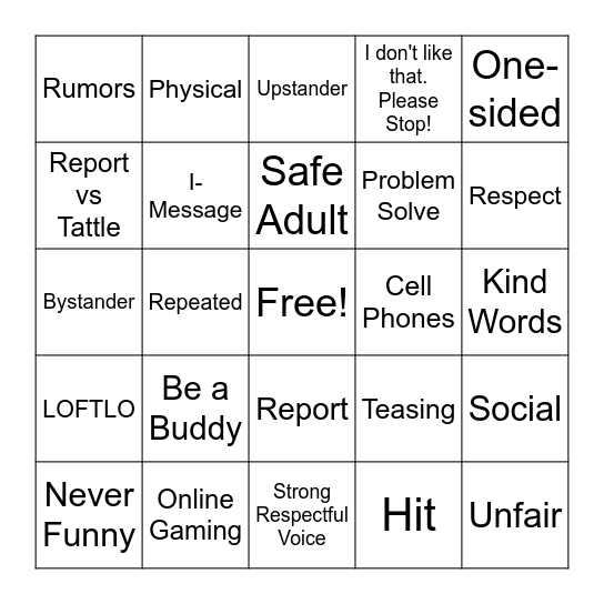 Bully Review Bingo Card