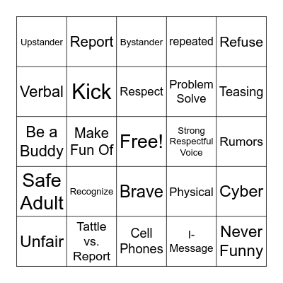 Bully Review Bingo Card