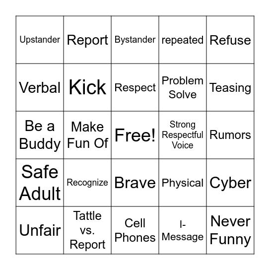 Bully Review Bingo Card