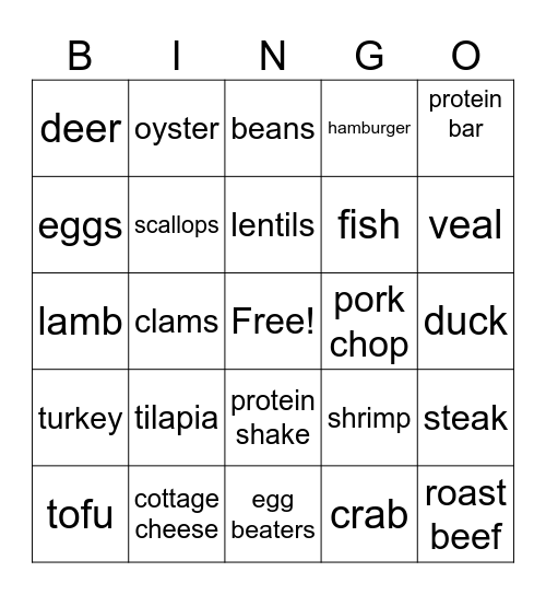 PROTEIN Bingo Card