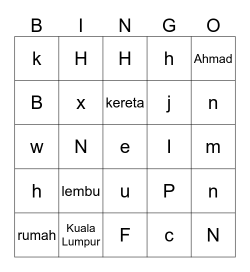 Kata nama Bingo Card