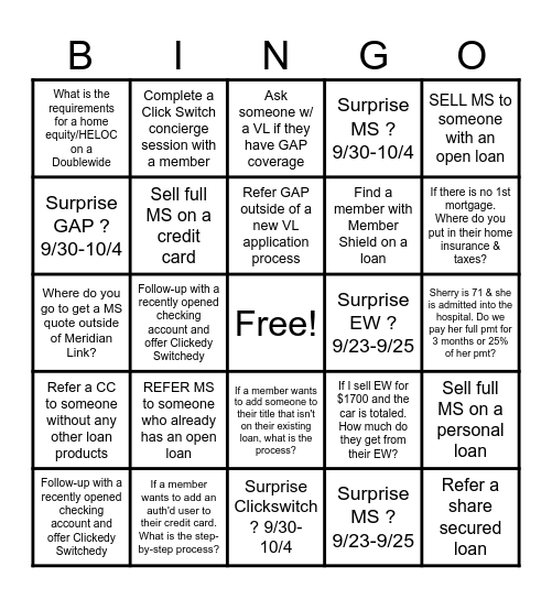 Lakeside Bingo Card
