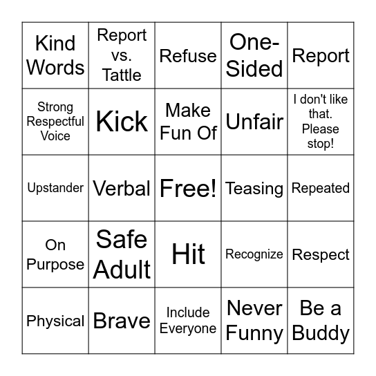 Bully review Bingo Card