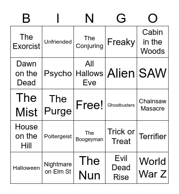 Scary Bingo Card