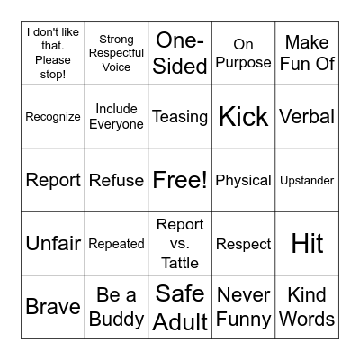 Bully Review Bingo Card