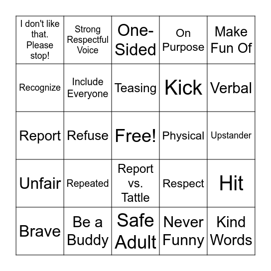 Bully Review Bingo Card