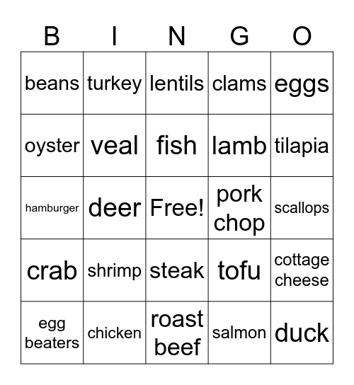 PROTEIN Bingo Card