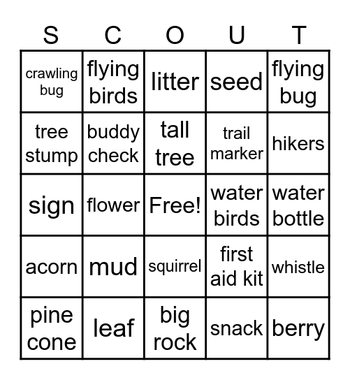 Tigers in the Wild Hike Bingo Card