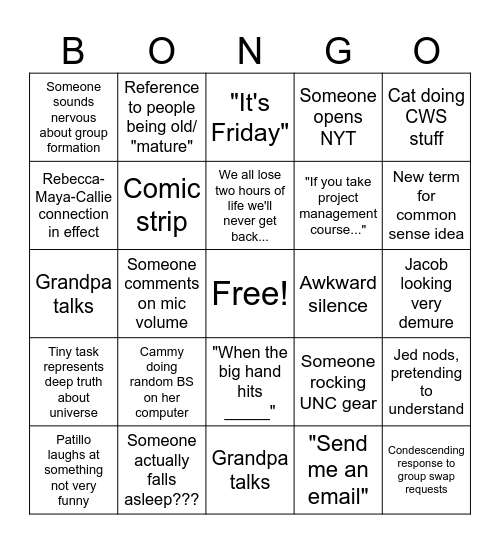 Practicum Party! Bingo Card