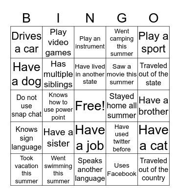 Getting to know your neighbor Bingo Card