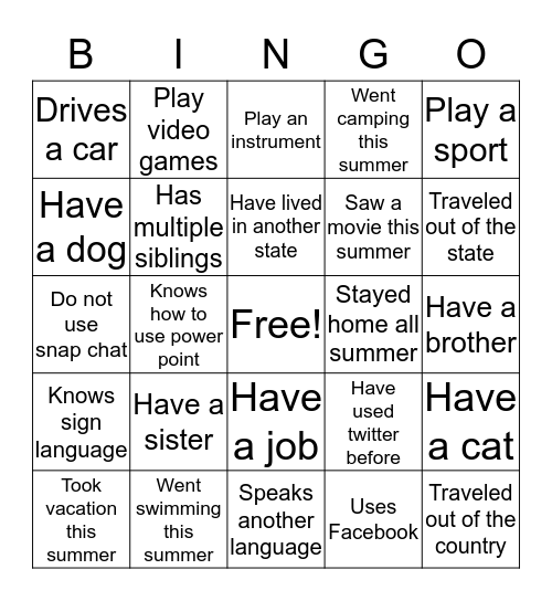 Getting to know your neighbor Bingo Card