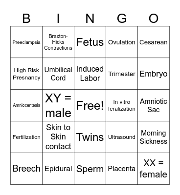 Pregnancy Bingo Card