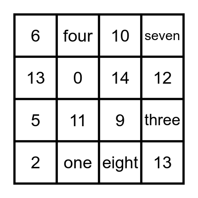 Number Bingo Card