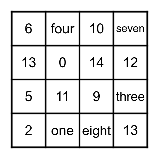Number Bingo Card