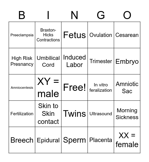 Pregnancy Bingo Card