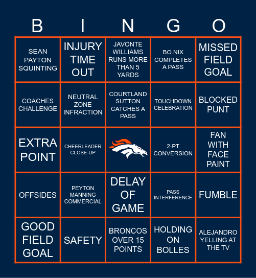 BRONCOS BINGO Card