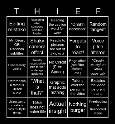 Sssniperwolf Bbbingo! Bingo Card