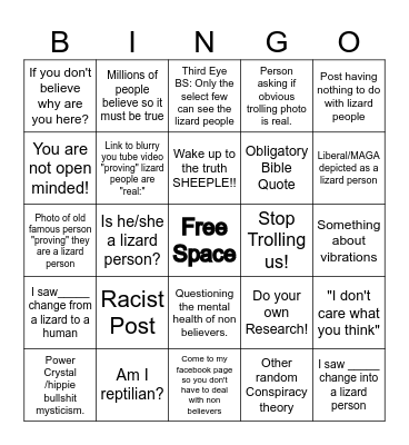 Lizard People Bingo Card