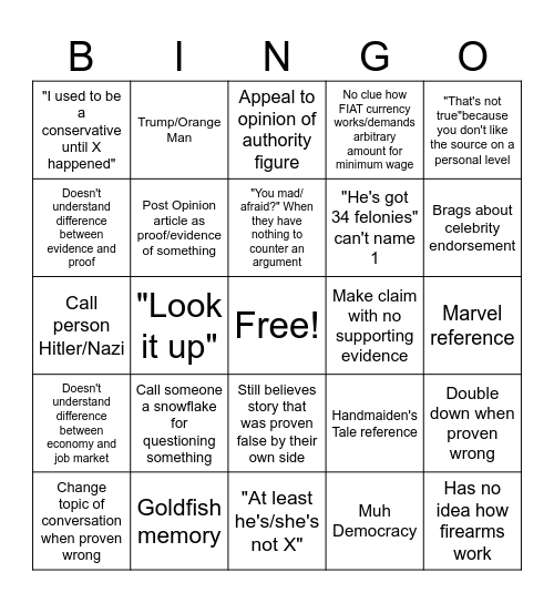 Leftist talking points Bingo Card