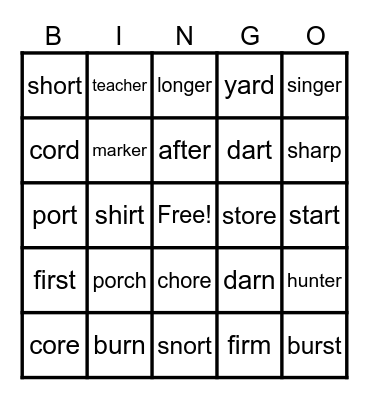 BOSSY R Bingo Card