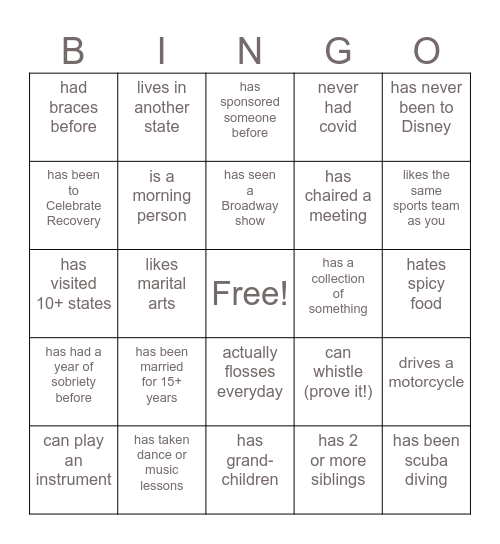 find someone who... Bingo Card