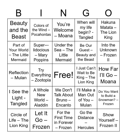 Self Care Music BINGO Card