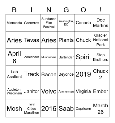 Hana + Pete BINGO! Bingo Card