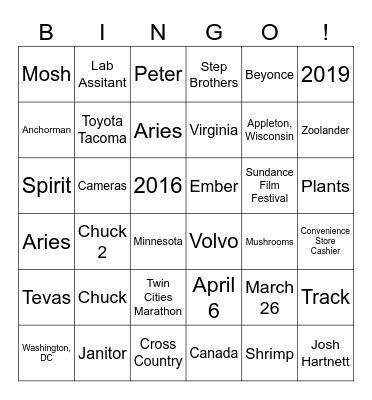 Hana + Pete BINGO! Bingo Card