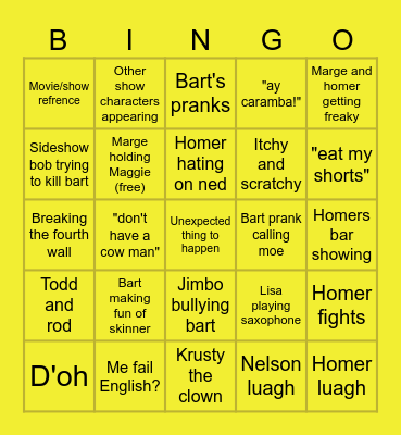 The Simpsons bingo Card