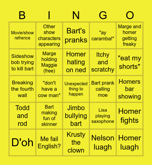 The Simpsons bingo Card