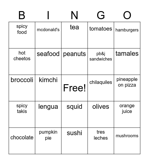 _을/를  좋아해요? Bingo Card