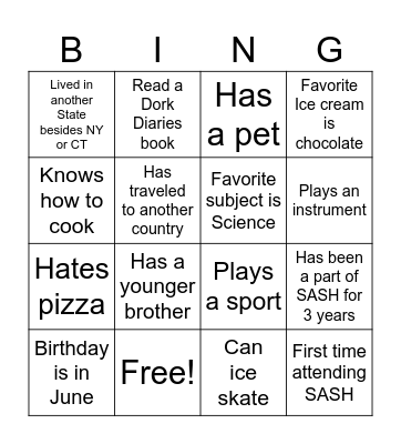 SASH Ice Breaker 2024 Bingo Card