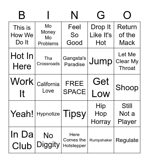 90's-2000's Hip Hop Bingo Card