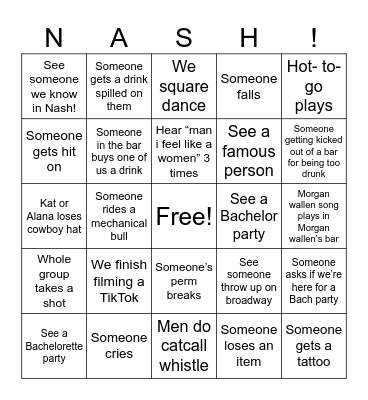 Nashville Bingo Card