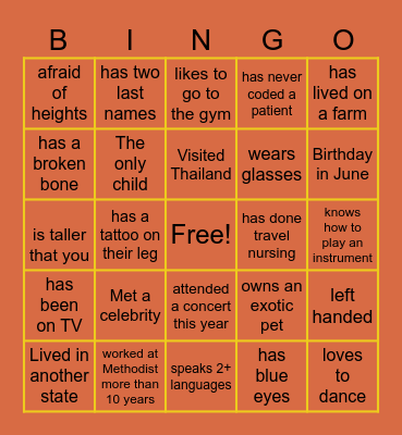 Mingle  Bingo- Walk around the room and chat with people to find someone who... Bingo Card