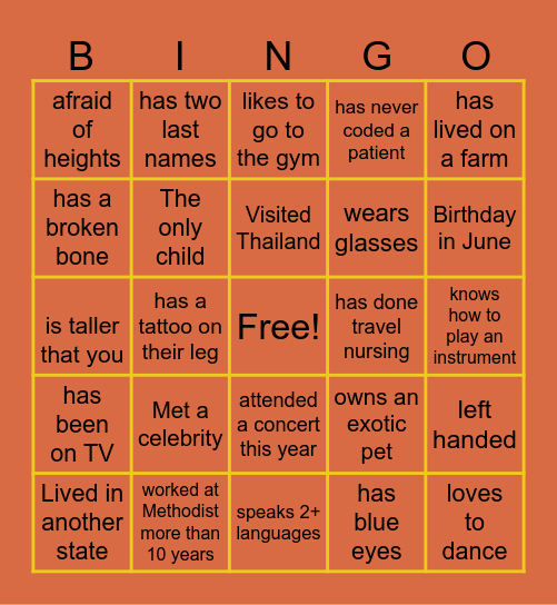 Mingle  Bingo- Walk around the room and chat with people to find someone who... Bingo Card