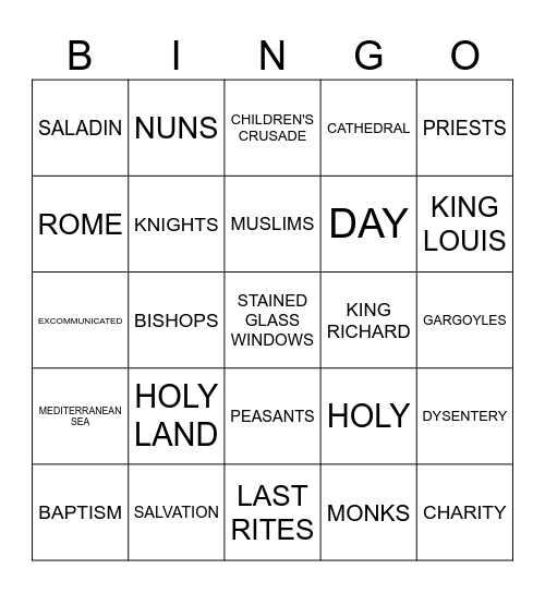 Catholic Church Terms Bingo Card