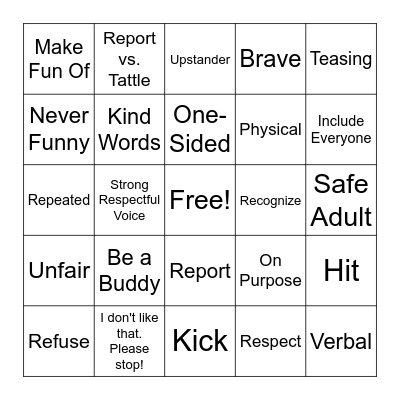 Bully Review Bingo Card
