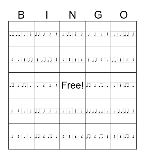 Rhythm Bingo Card