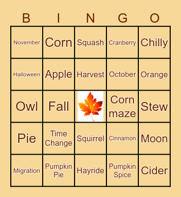 Autumn Bingo Card