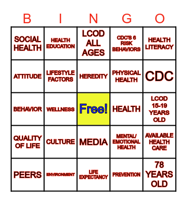 INTRODUCTION TO HEALTH Bingo Card