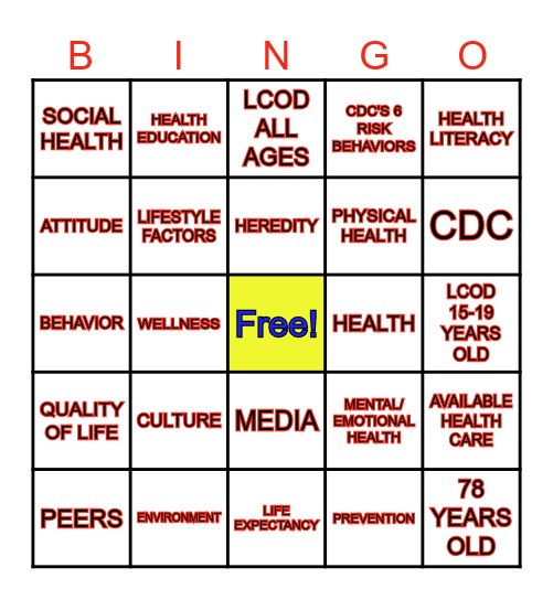 INTRODUCTION TO HEALTH Bingo Card