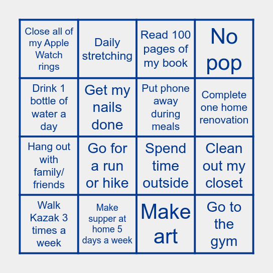 Resilience Challenge Bingo Card