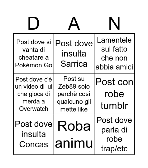Bingo sui post di Danyy Bingo Card